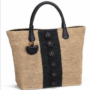 Brighton Lou Lou Raffia Tote Black Flax NWT